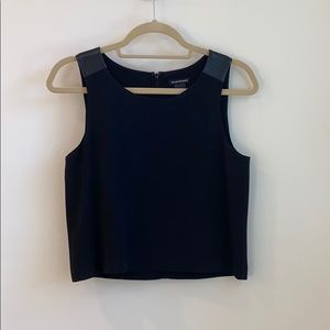 CLUB MONACO BLACK LEATHER TRIM CROPPED TANK
